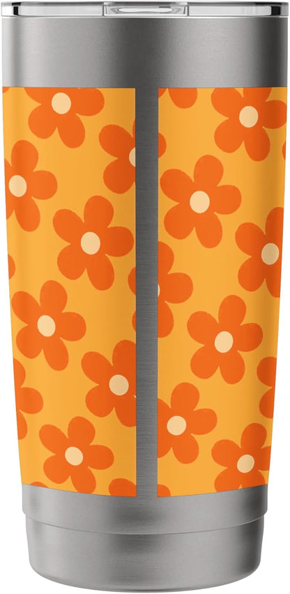Orange Peach Floral Retro Flower Pattern Aesthetic Design Stainless Steel Insulated Tumbler