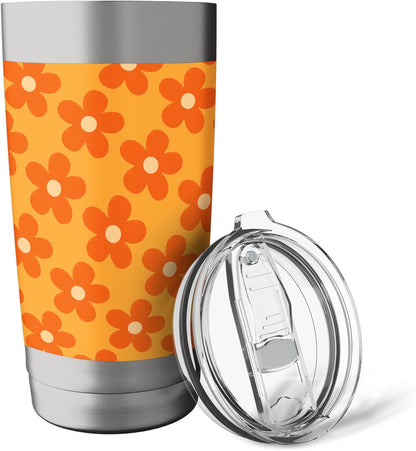 Orange Peach Floral Retro Flower Pattern Aesthetic Design Stainless Steel Insulated Tumbler