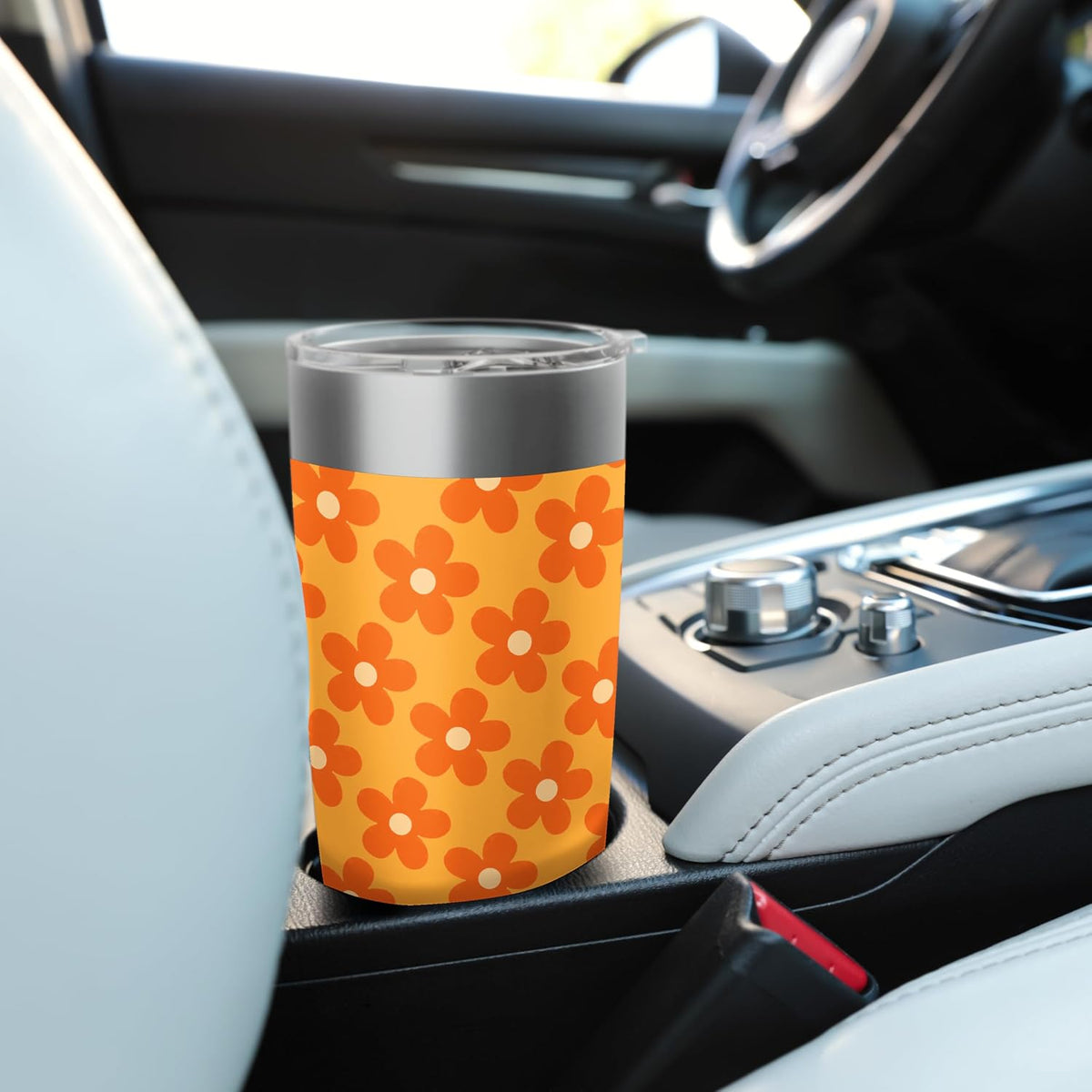 Orange Peach Floral Retro Flower Pattern Aesthetic Design Stainless Steel Insulated Tumbler