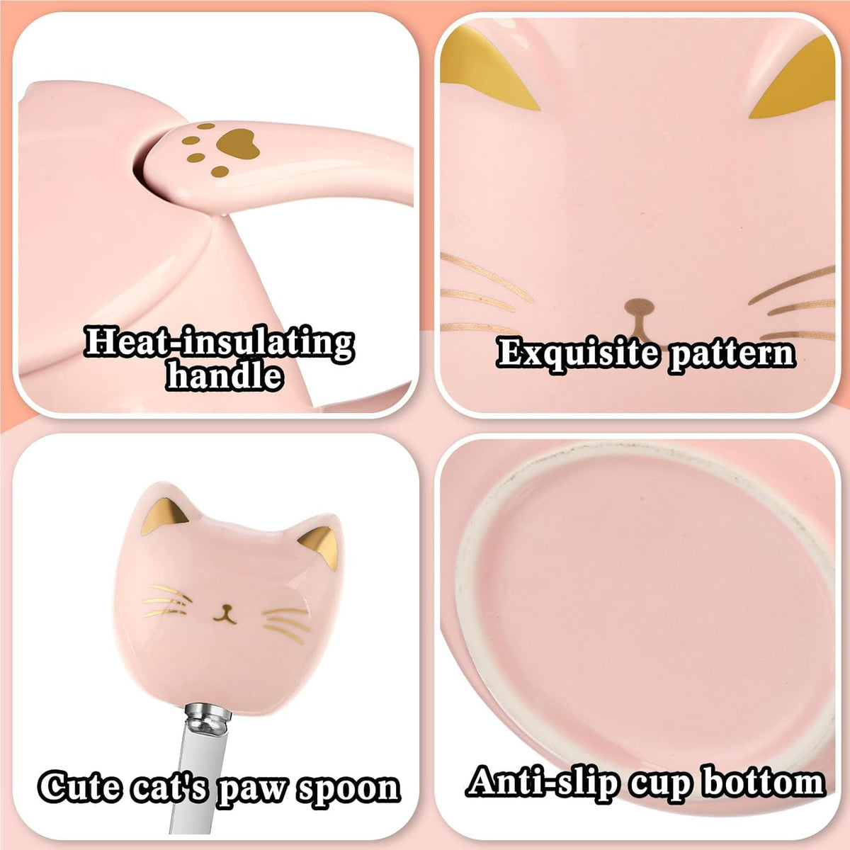 Cat Coffee Cup Coffee Warmer with Mug for Women Electric Mug Heater Temperature Control Ceramic Cute Cat Warmer for Office Valentine' Day Birthday Gift(Pink)