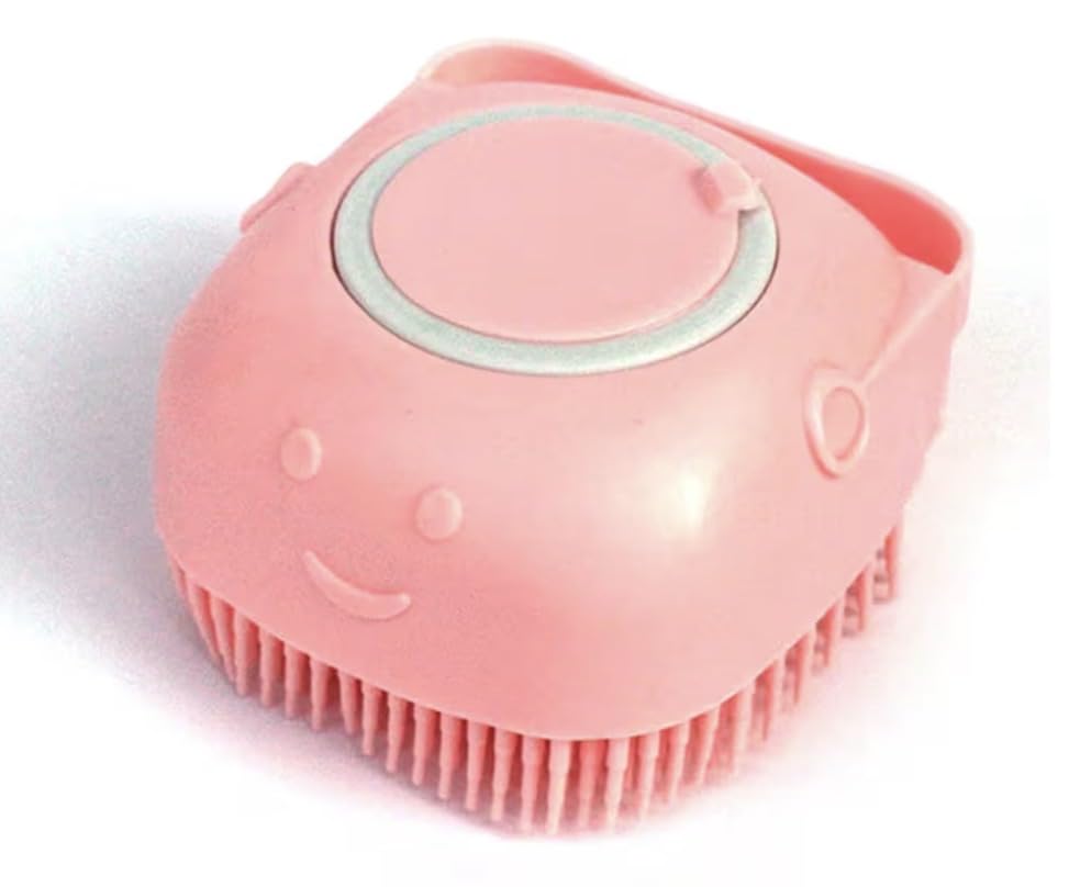 Dog Brush – Cat Brush – Shampoo Dispensing Scrubber – Soft Silicone Design – Hanging Loop – For All Skin Types – Grooming, Deshedding and Exfoliating, Pink
