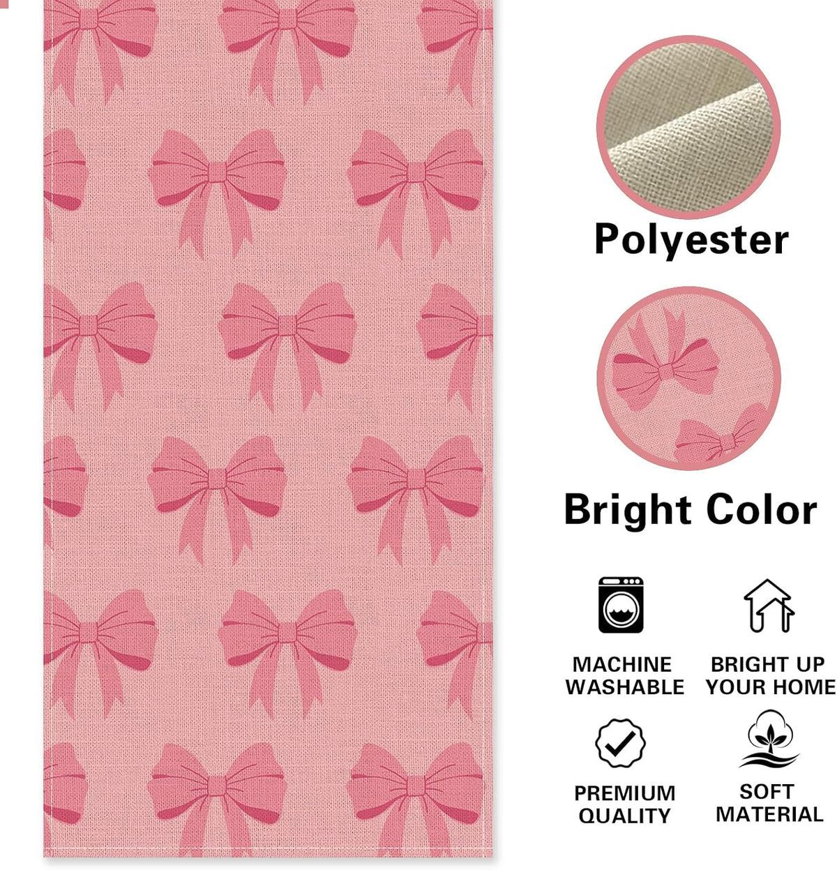 Pink Bow Dining Table Runner, Coquette Ribbon Preppy Burlap Kitchen