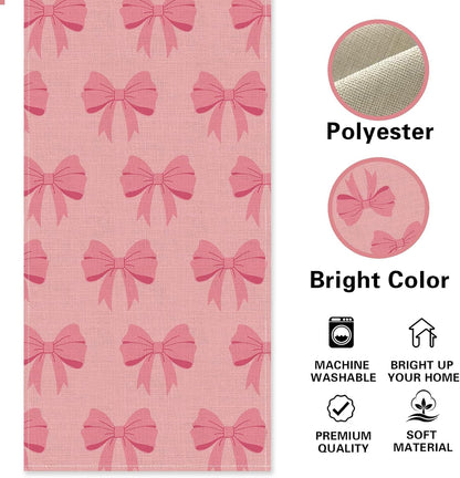 Pink Bow Dining Table Runner, Coquette Ribbon Preppy Burlap Kitchen