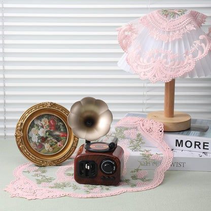 2 Pcs Retro Lace Placemats 12''x16'' Lace Doilies for Tables French Crochet Doilies Pink Oval Place Mats Cup Mat Handmade Embroidered Table Mats for Wedding Home Decor