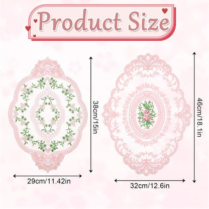2 Pcs Retro Lace Placemats 12''x16'' Lace Doilies for Tables French Crochet Doilies Pink Oval Place Mats Cup Mat Handmade Embroidered Table Mats for Wedding Home Decor