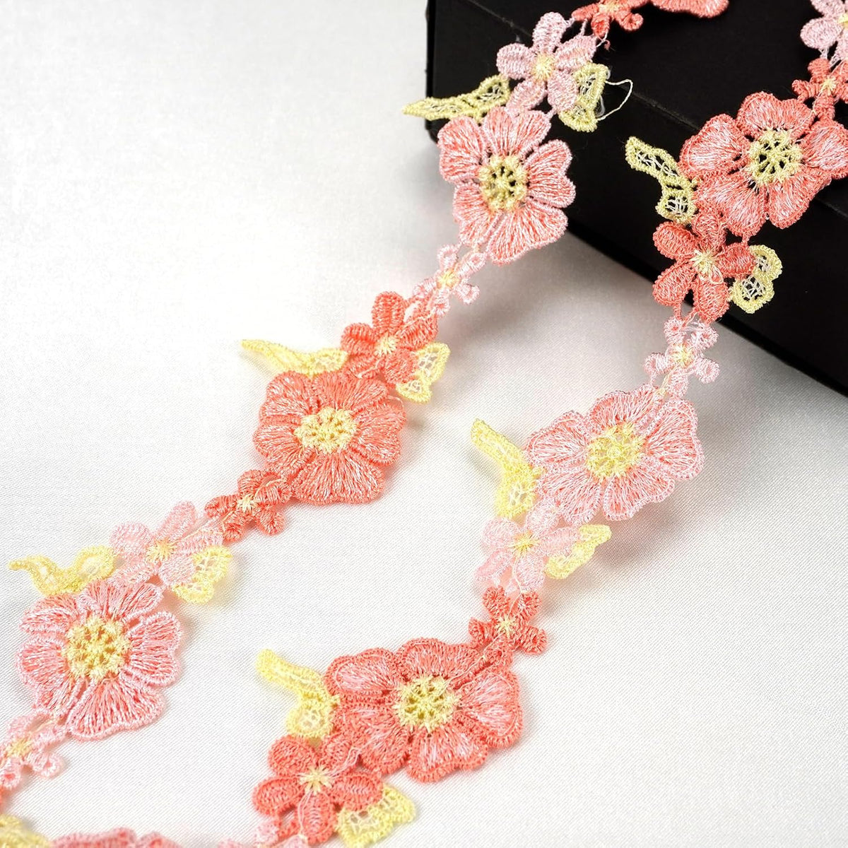 2 Yards Pink Flower Lace Trim Knitting Embroidered Ribbon Wedding Applique for DIY Sewing Craft Supplies