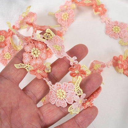 2 Yards Pink Flower Lace Trim Knitting Embroidered Ribbon Wedding Applique for DIY Sewing Craft Supplies