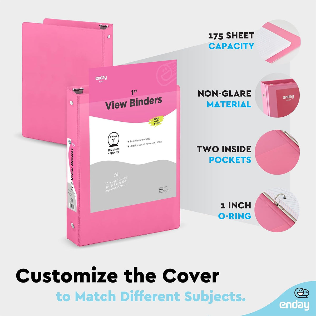 1 Inch Binder (6 Pack - Pink) 3 Ring Binder 1 inch with Clear View Cover and 2 Inside Pocket - for Letter Size 8.5 x 11'' Paper, Ideal for School Supplies, Office, and Home
