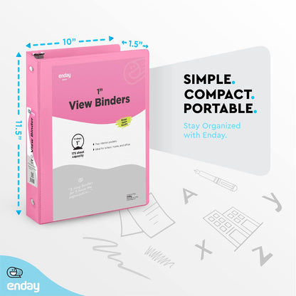 1 Inch Binder (6 Pack - Pink) 3 Ring Binder 1 inch with Clear View Cover and 2 Inside Pocket - for Letter Size 8.5 x 11'' Paper, Ideal for School Supplies, Office, and Home