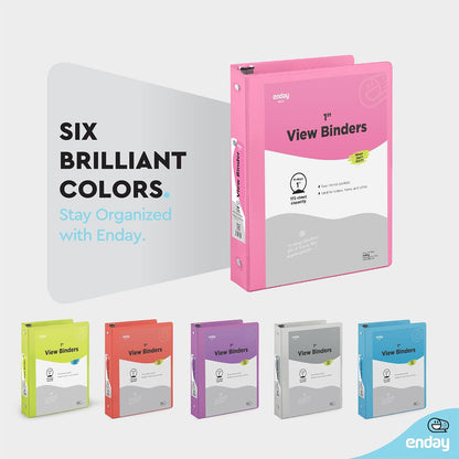 1 Inch Binder (6 Pack - Pink) 3 Ring Binder 1 inch with Clear View Cover and 2 Inside Pocket - for Letter Size 8.5 x 11'' Paper, Ideal for School Supplies, Office, and Home