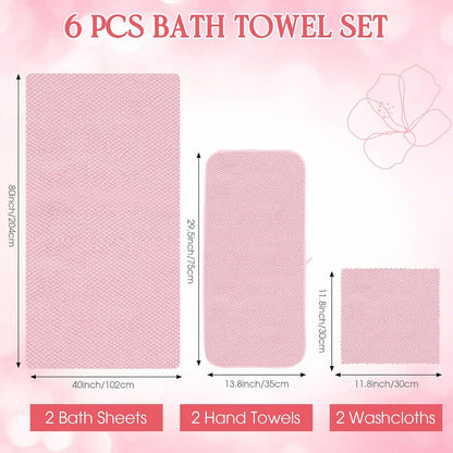 6 Pcs Bath Towel Set, Oversized Bath Sheet for Adults, Pink