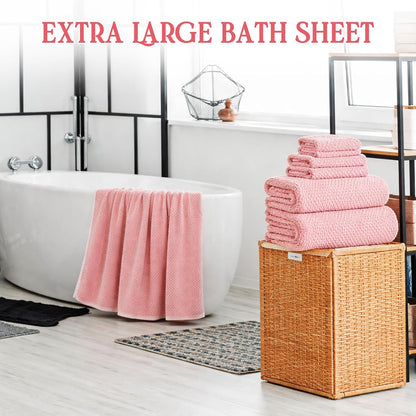 6 Pcs Bath Towel Set, Oversized Bath Sheet for Adults, Pink