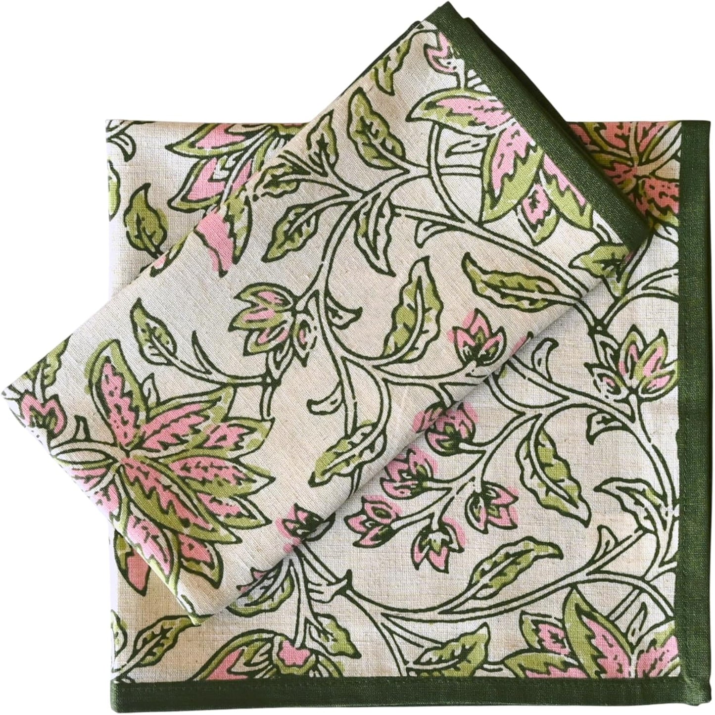 FINGERCRAFT Cloth Napkin Set of 4 Cotton Linen Blend Mitered Corner Printed Table Napkins Washable and Reusable Dinner Cloth 20x20In Summer Block Pink