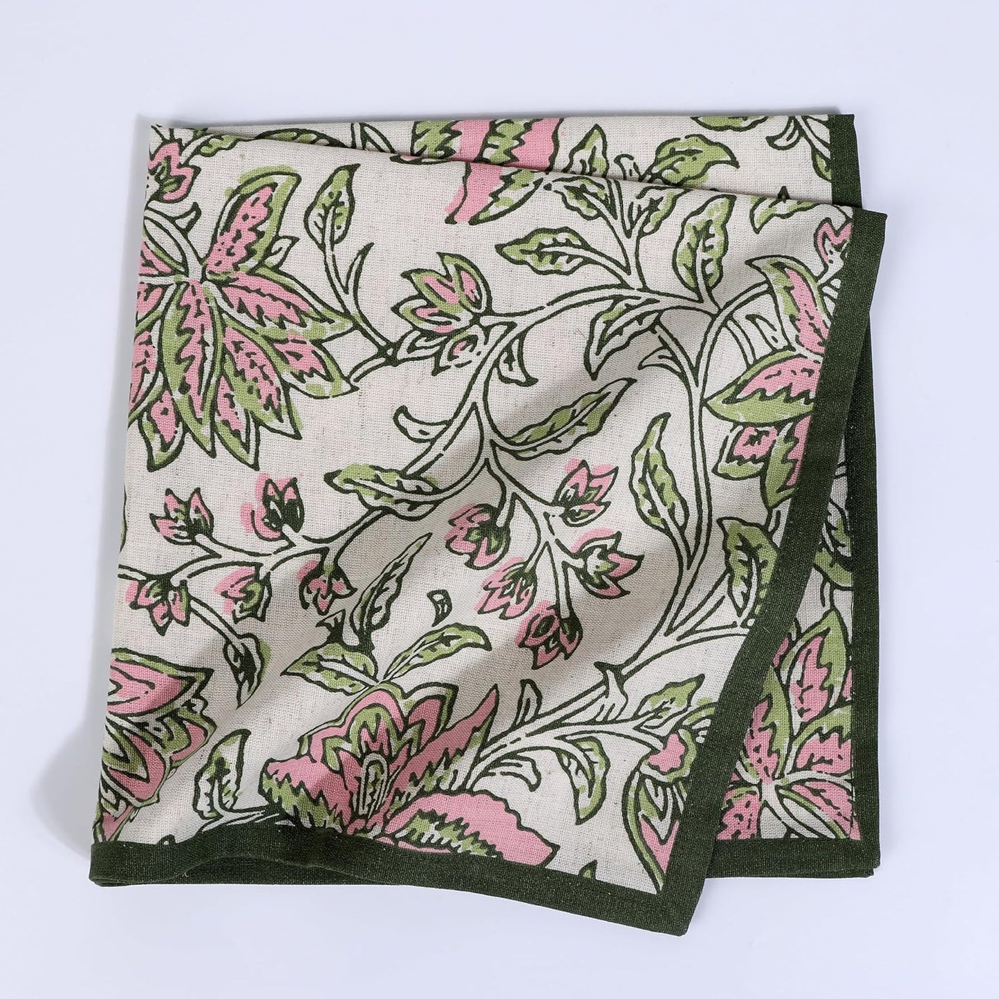 FINGERCRAFT Cloth Napkin Set of 4 Cotton Linen Blend Mitered Corner Printed Table Napkins Washable and Reusable Dinner Cloth 20x20In Summer Block Pink