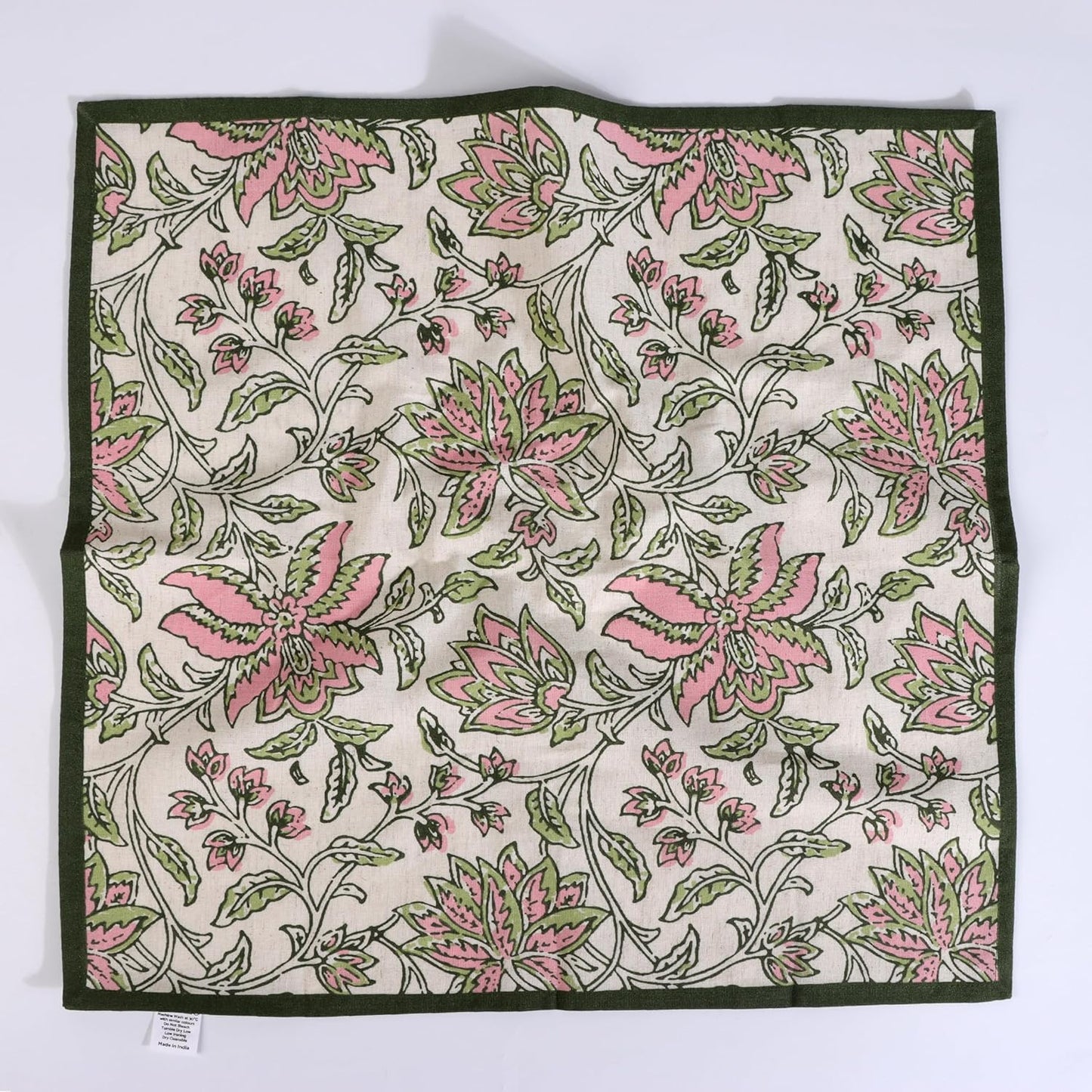 FINGERCRAFT Cloth Napkin Set of 4 Cotton Linen Blend Mitered Corner Printed Table Napkins Washable and Reusable Dinner Cloth 20x20In Summer Block Pink