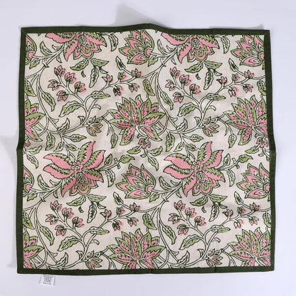 FINGERCRAFT Cloth Napkin Set of 4 Cotton Linen Blend Mitered Corner Printed Table Napkins Washable and Reusable Dinner Cloth 20x20In Summer Block Pink