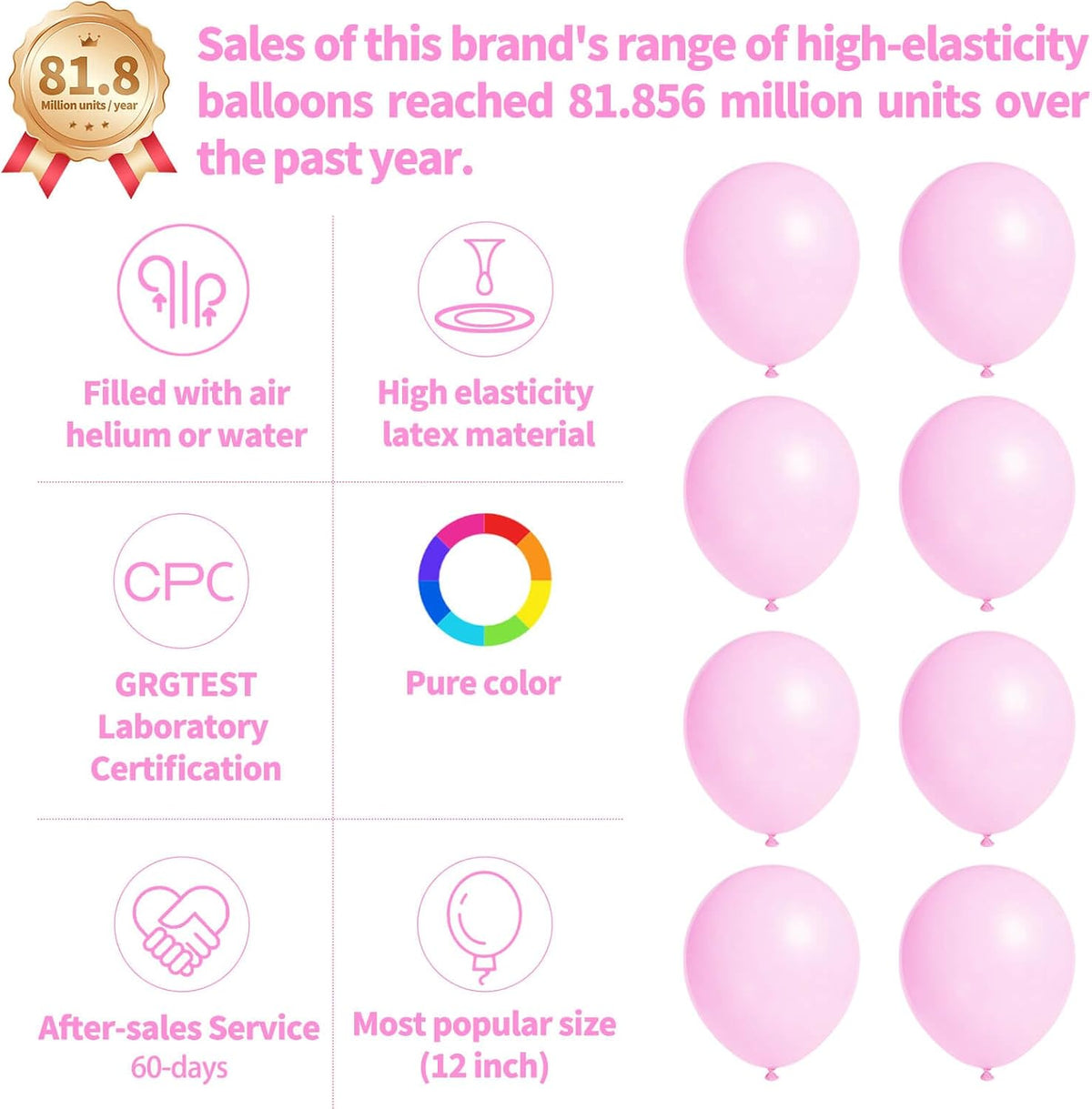 110pcs Pastel Pink Balloon 12 Inch, Pastel Pink Latex Balloons for Birthday Party Baby Shower Wedding(with 2 Ribbons).