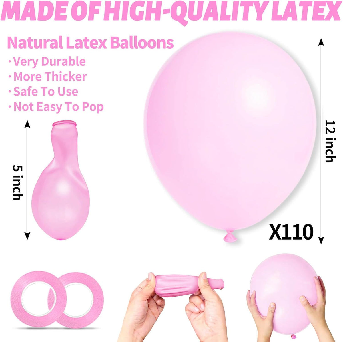 110pcs Pastel Pink Balloon 12 Inch, Pastel Pink Latex Balloons for Birthday Party Baby Shower Wedding(with 2 Ribbons).
