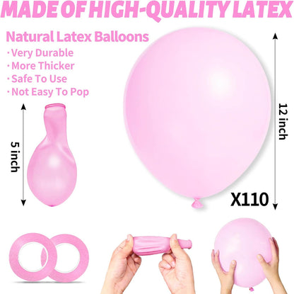 110pcs Pastel Pink Balloon 12 Inch, Pastel Pink Latex Balloons for Birthday Party Baby Shower Wedding(with 2 Ribbons).