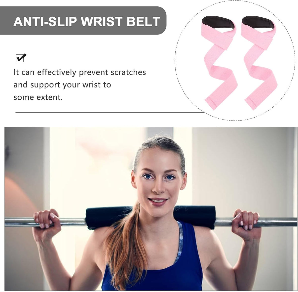 2pcs Women's Weightlifting Wrist Straps Pink Fitness Wrist Protector Training Grip Support for Deadlift Pull Ups Gym Workout