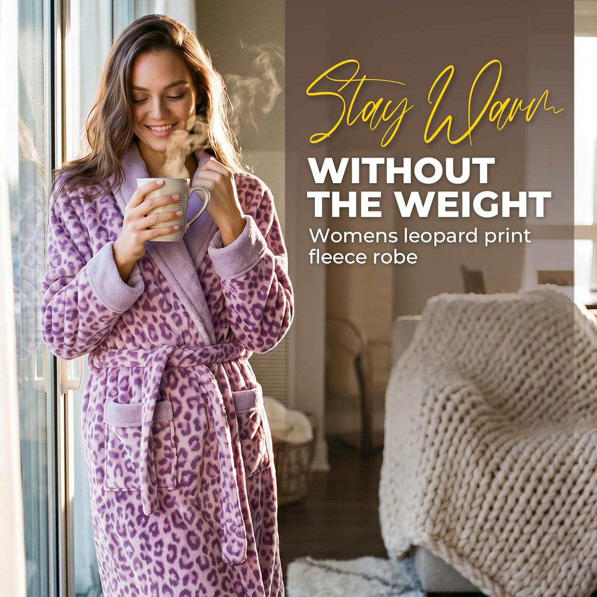 Womens Fleece Robes, Soft Plush Long Bathrobe, Comfy Robes for Womens, Warm Housecoat