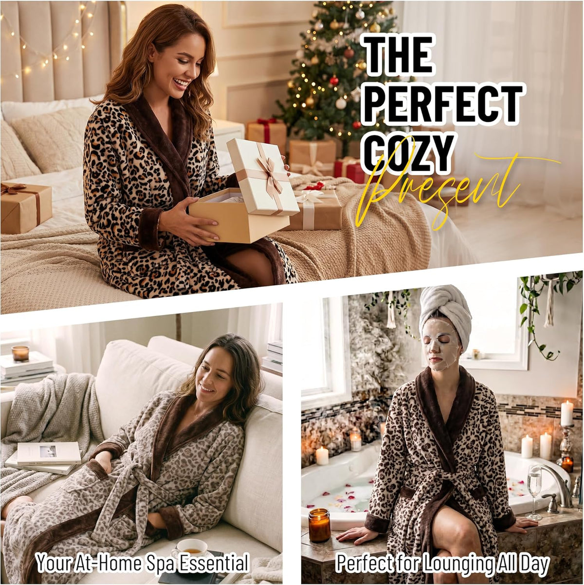 Womens Fleece Robes, Soft Plush Long Bathrobe, Comfy Robes for Womens, Warm Housecoat