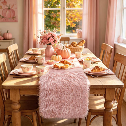 Blush Pink Pastel Table Runner 72 inches, Fluffy Faux Fur Dresser Runners