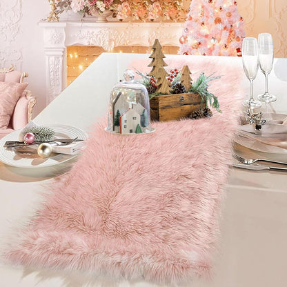 Blush Pink Pastel Table Runner 72 inches, Fluffy Faux Fur Dresser Runners