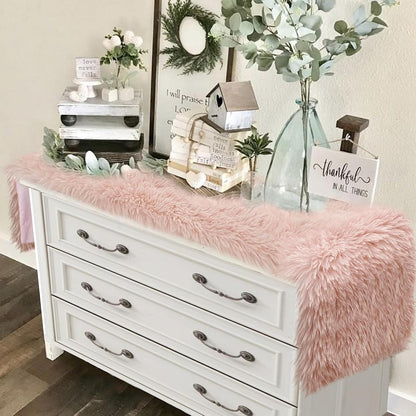 Blush Pink Pastel Table Runner 72 inches, Fluffy Faux Fur Dresser Runners