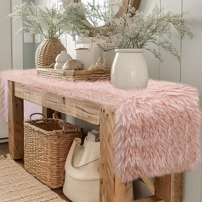 Blush Pink Pastel Table Runner 72 inches, Fluffy Faux Fur Dresser Runners