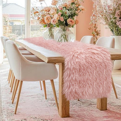 Blush Pink Pastel Table Runner 72 inches, Fluffy Faux Fur Dresser Runners