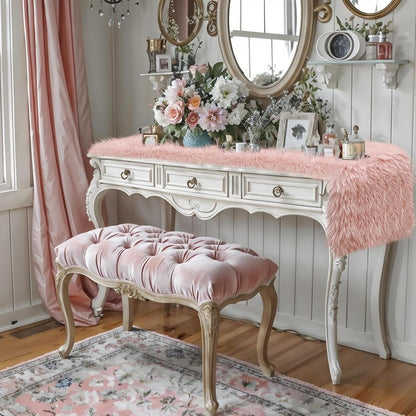 Blush Pink Pastel Table Runner 72 inches, Fluffy Faux Fur Dresser Runners