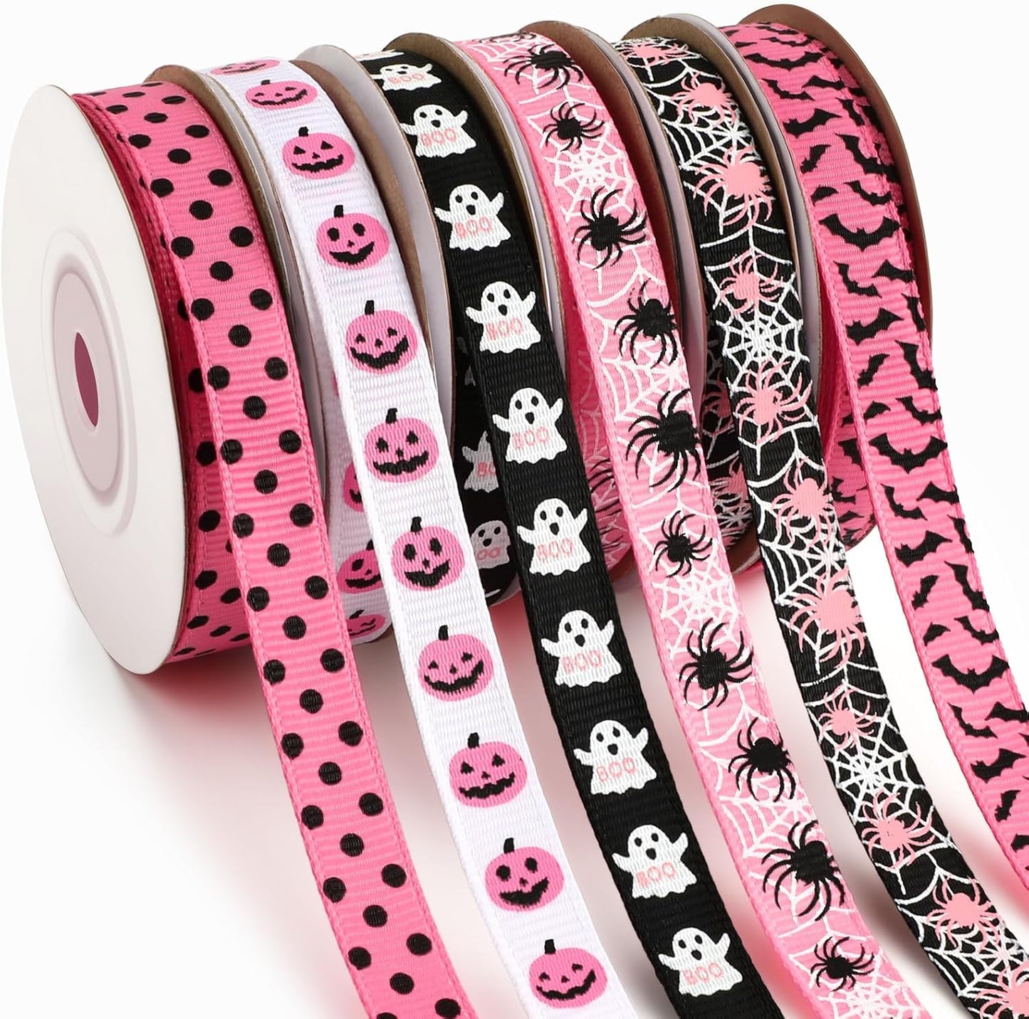 Pink Halloween Ribbon, 6 Rolls 60 Yards Spooky Grosgrain Ribbons