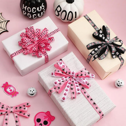 Pink Halloween Ribbon, 6 Rolls 60 Yards Spooky Grosgrain Ribbons