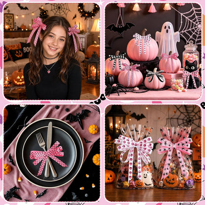 Pink Halloween Ribbon, 6 Rolls 60 Yards Spooky Grosgrain Ribbons