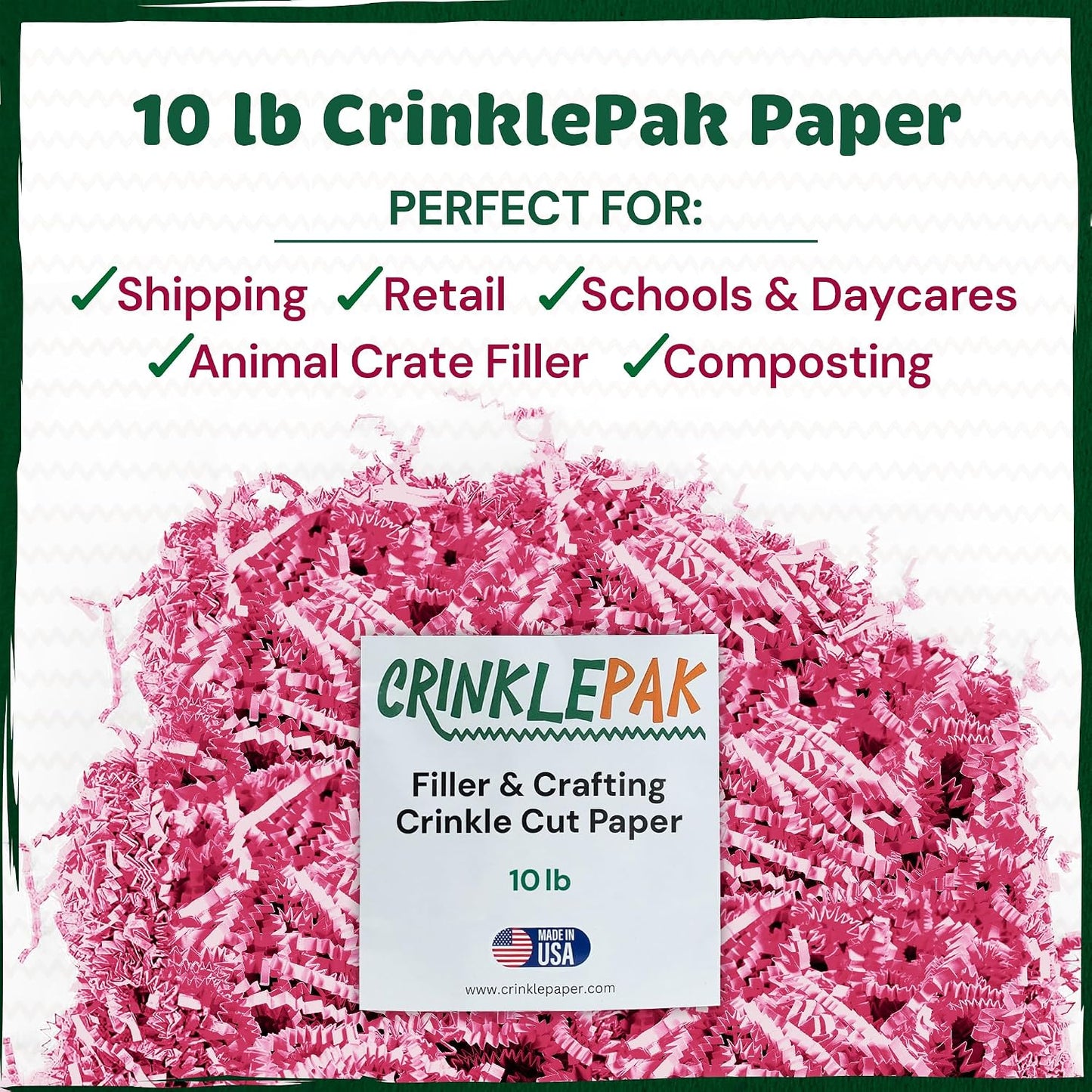 10 LB Pink Crinkle Paper Shred – USA Made Gift Basket Filler for Mother's Day, Weddings, Birthdays – Eco-Friendly Shredded Paper for Gift Wrap, Packaging & Small Business
