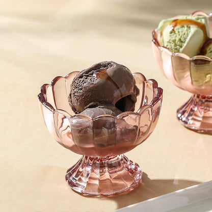 6PCs Set 5oz Small Cute Footed Tulip Glass Dessert Bowls/Cups - Perfect for Dessert, Sundae, Ice Cream, Fruit, Salad, Snack, Cocktail, Condiment, Trifle and Christmas Holiday Party (Pink)