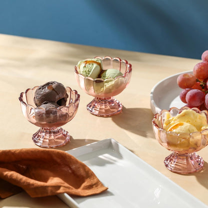 6PCs Set 5oz Small Cute Footed Tulip Glass Dessert Bowls/Cups - Perfect for Dessert, Sundae, Ice Cream, Fruit, Salad, Snack, Cocktail, Condiment, Trifle and Christmas Holiday Party (Pink)