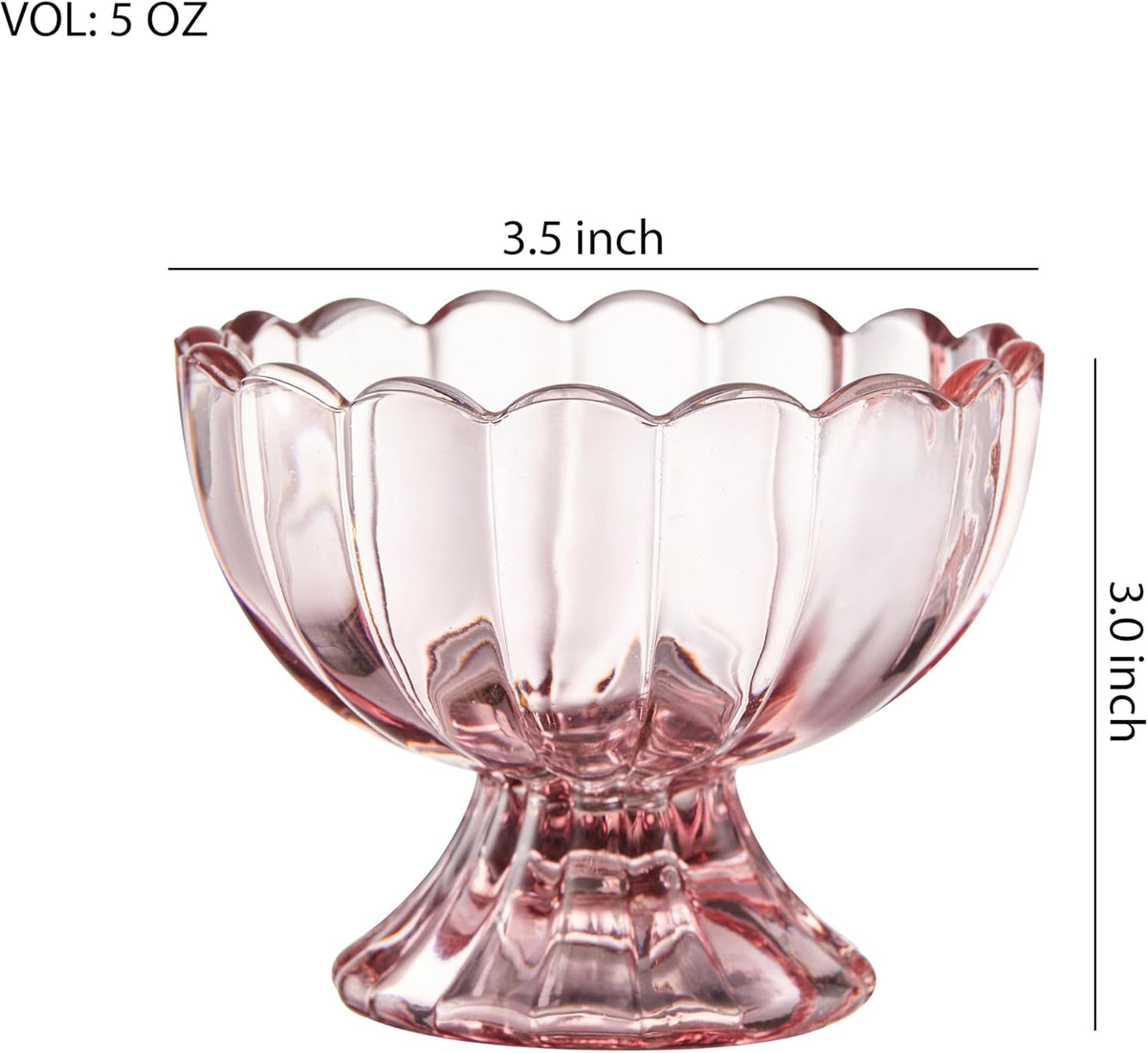 6PCs Set 5oz Small Cute Footed Tulip Glass Dessert Bowls/Cups - Perfect for Dessert, Sundae, Ice Cream, Fruit, Salad, Snack, Cocktail, Condiment, Trifle and Christmas Holiday Party (Pink)