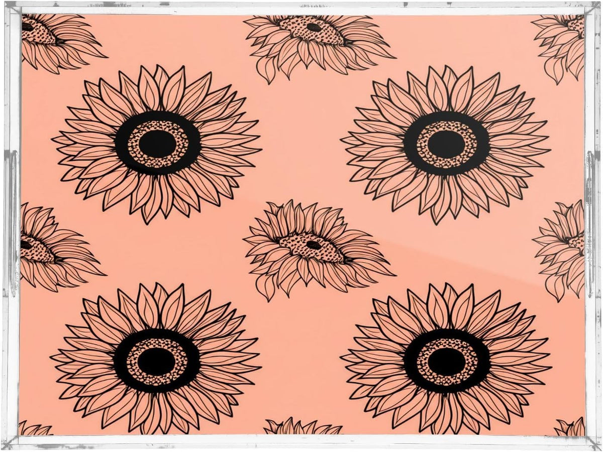 Sunflower Peach Serving Tray with Handles, 12x16 Inch Decorative Acrylic Tray Organizer, Multi-Purpose Sturdy Serving Platter for Coffee Table, Kitchen, Vanity, Nightstand