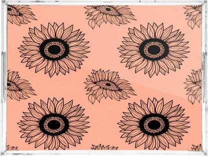 Sunflower Peach Serving Tray with Handles, 12x16 Inch Decorative Acrylic Tray Organizer, Multi-Purpose Sturdy Serving Platter for Coffee Table, Kitchen, Vanity, Nightstand
