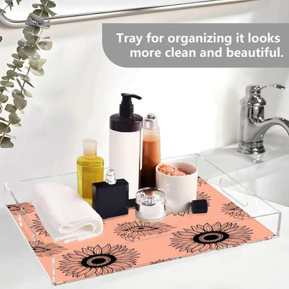 Sunflower Peach Serving Tray with Handles, 12x16 Inch Decorative Acrylic Tray Organizer, Multi-Purpose Sturdy Serving Platter for Coffee Table, Kitchen, Vanity, Nightstand