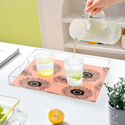 Sunflower Peach Serving Tray with Handles, 12x16 Inch Decorative Acrylic Tray Organizer, Multi-Purpose Sturdy Serving Platter for Coffee Table, Kitchen, Vanity, Nightstand