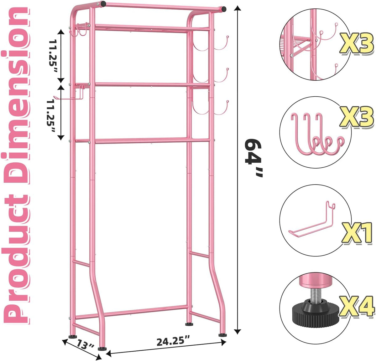 3 Tier Over The Toilet Rack, Shelf Bathroom, Bathroom Stand Organizer Space Saver, Pink