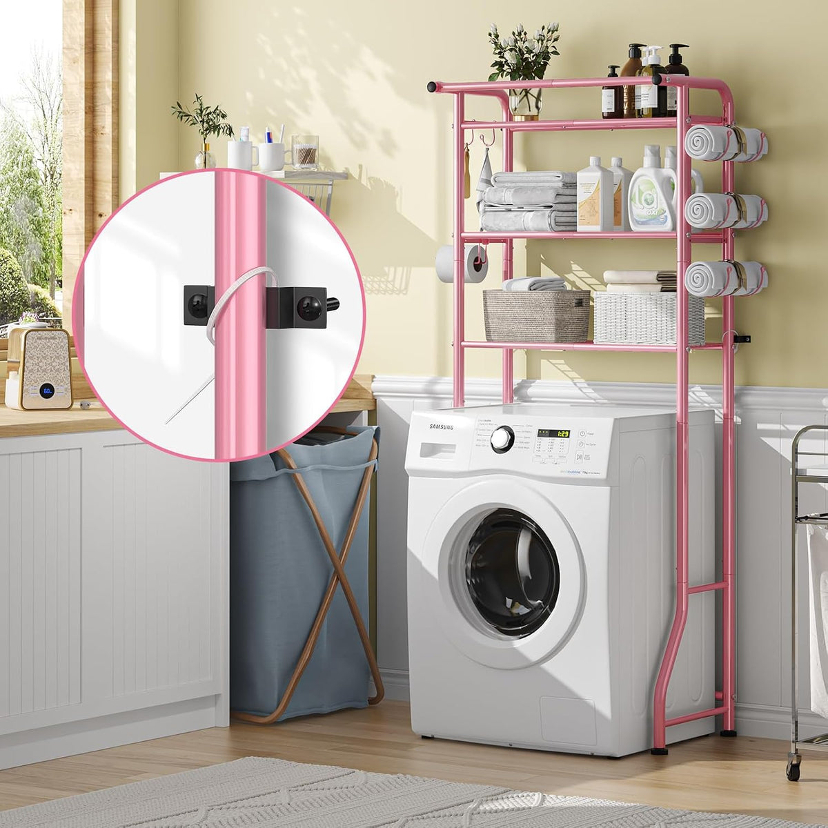 3 Tier Over The Toilet Rack, Shelf Bathroom, Bathroom Stand Organizer Space Saver, Pink