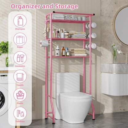 3 Tier Over The Toilet Rack, Shelf Bathroom, Bathroom Stand Organizer Space Saver, Pink