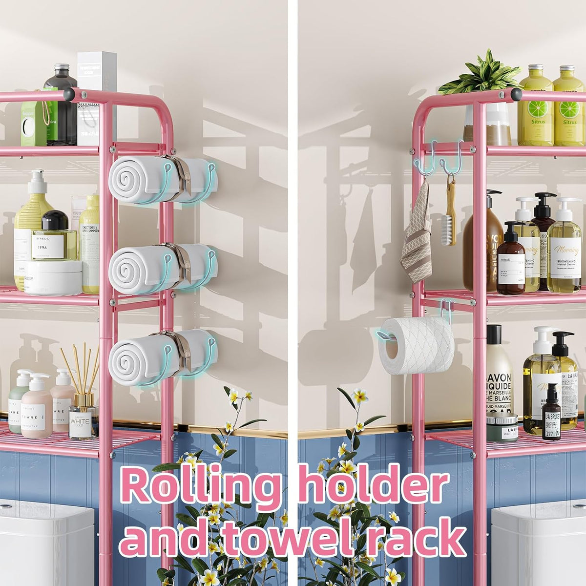3 Tier Over The Toilet Rack, Shelf Bathroom, Bathroom Stand Organizer Space Saver, Pink