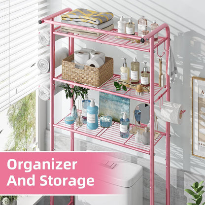 3 Tier Over The Toilet Rack, Shelf Bathroom, Bathroom Stand Organizer Space Saver, Pink