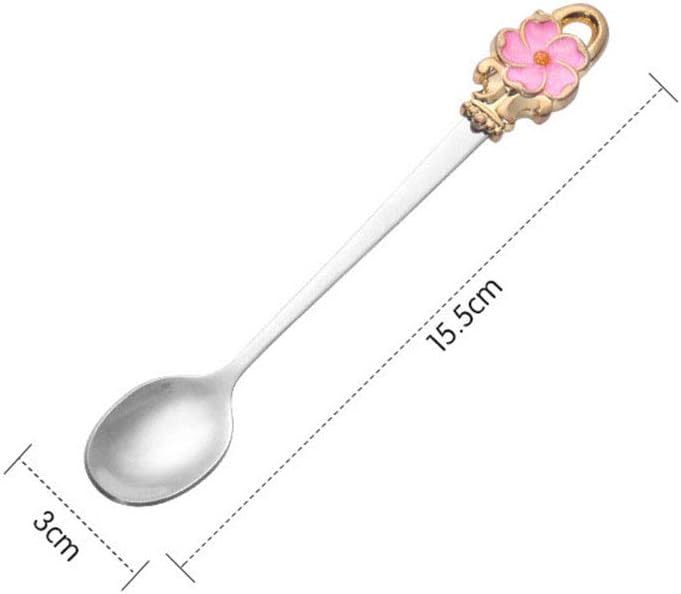 2pcs Set Spoon Fork Flower Printed Handle 304 Stainless Steel Teaspoons Dinner Spoon Stirring Forks Sugar Spoons for Coffee (Pink)