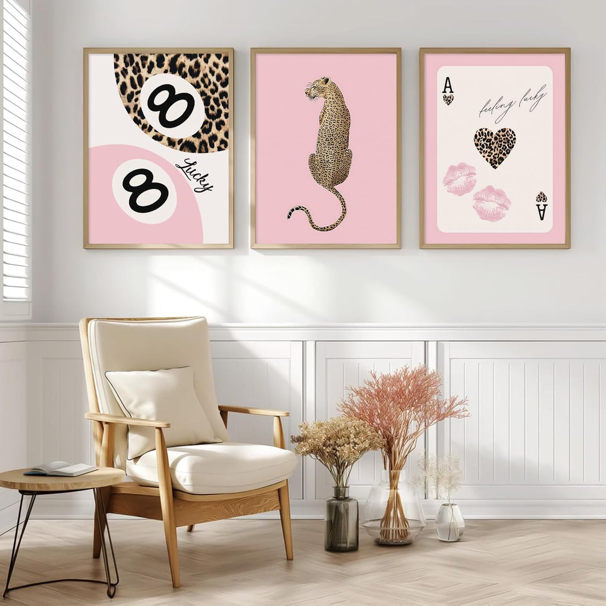 Cheetah Trendy Wall Art Preppy Leopard Canvas Print Cheetah Room Wall Decor 8 Ball Poster Y2k Pink Coquette Luxury Print Lucky Aesthetic Fashion Pictures for Bedroom 12x16x3 Inch Unframed